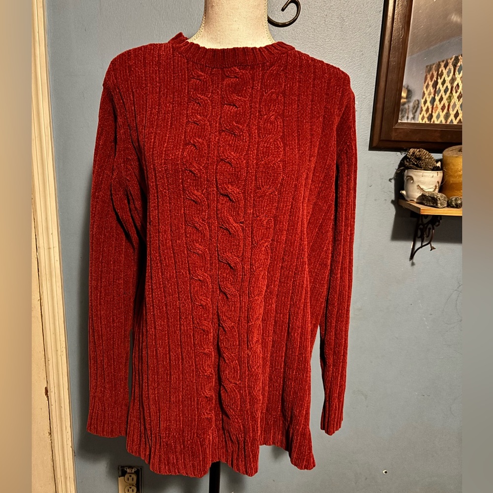 Vintage, Classic Elements, Red, Cable Knit, Sweater